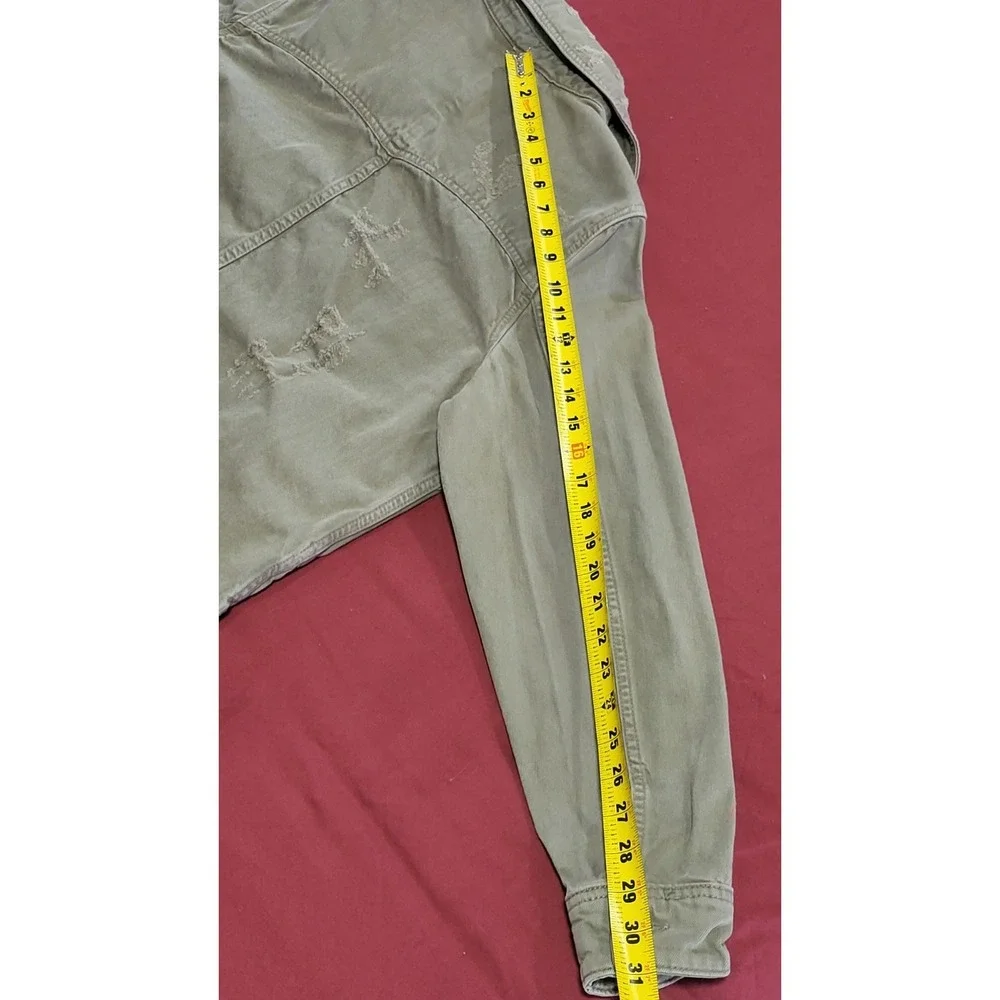 Free People Moonchild Denim Jacket Womens Large Army Green Distressed Size Small - Picture 14 of 14